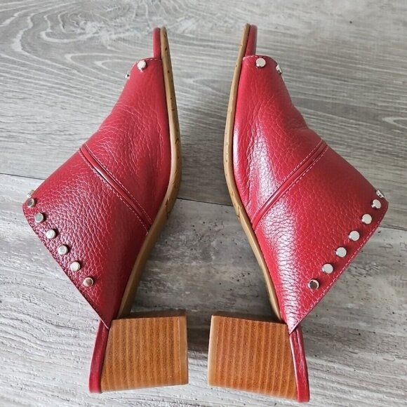 Brighton “TAP” Lipstick (Red) Leather Peep Toe Studded Heels Sandals - Size 8 M - Picture 6 of 15